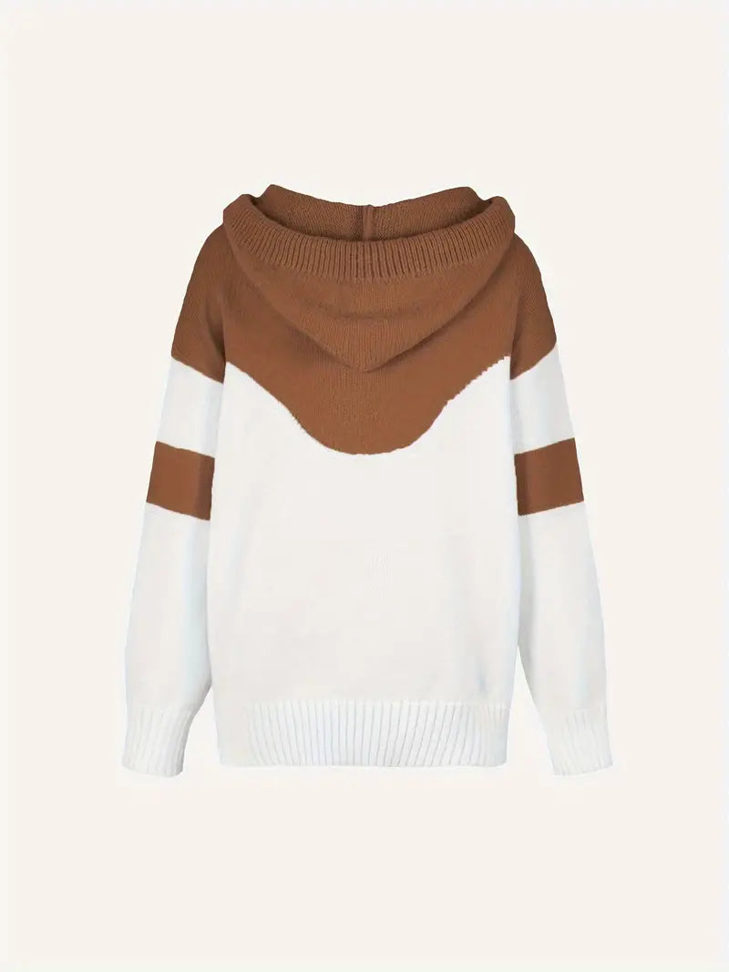 Rosa | Colour Block Pullover mit Kapuze und Kordelzug