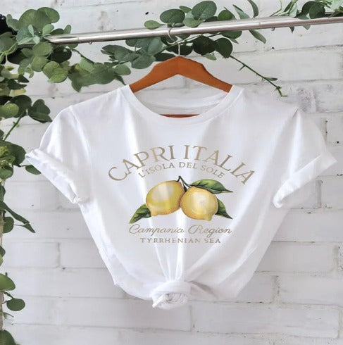 Claudia | Kurzarm-T-Shirt mit Zitronen- und Buchstabenprint
