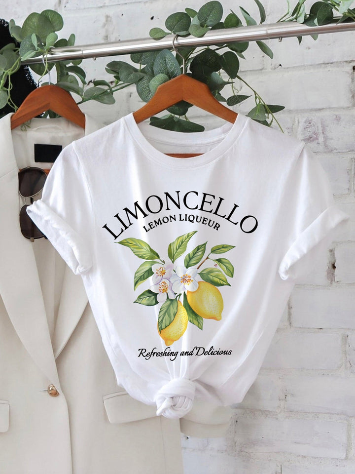 Claudia | Kurzarm-T-Shirt mit Zitronen- und Buchstabenprint