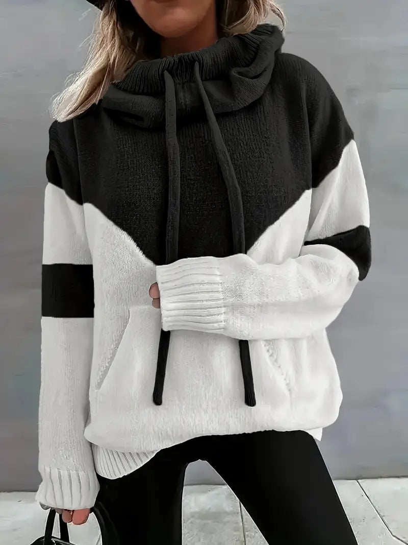 Rosa | Colour Block Pullover mit Kapuze und Kordelzug