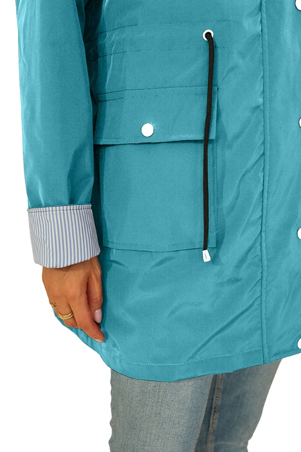 Wasserdichte gestreifte Windbreaker-Regenjacke mit Kapuze