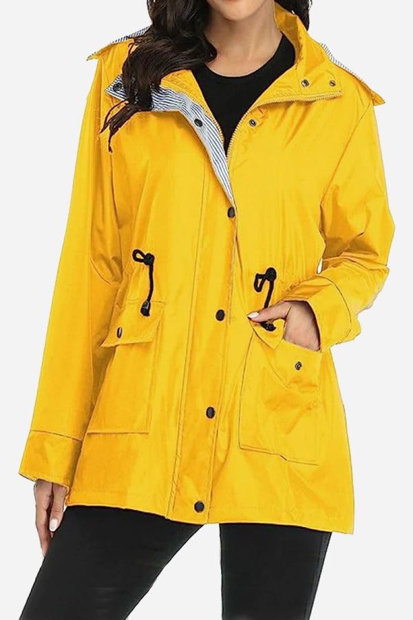 Wasserdichte gestreifte Windbreaker-Regenjacke mit Kapuze