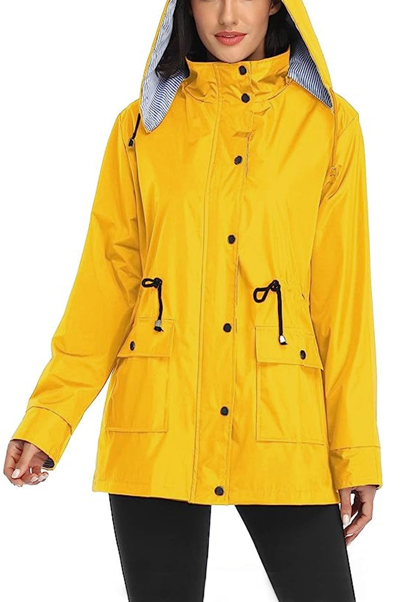 Wasserdichte gestreifte Windbreaker-Regenjacke mit Kapuze