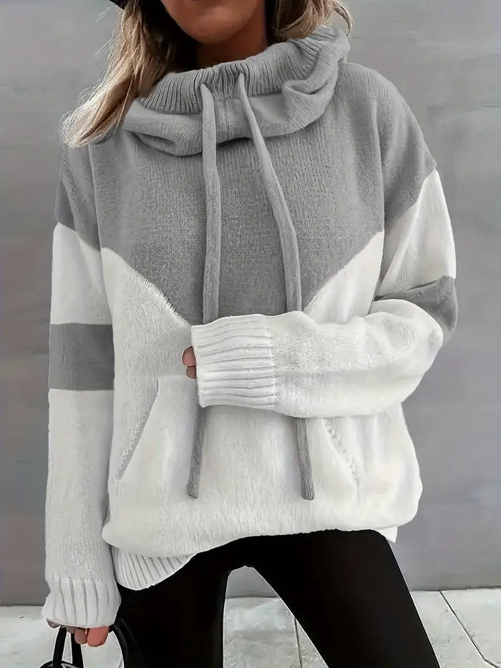 Rosa | Colour Block Pullover mit Kapuze und Kordelzug