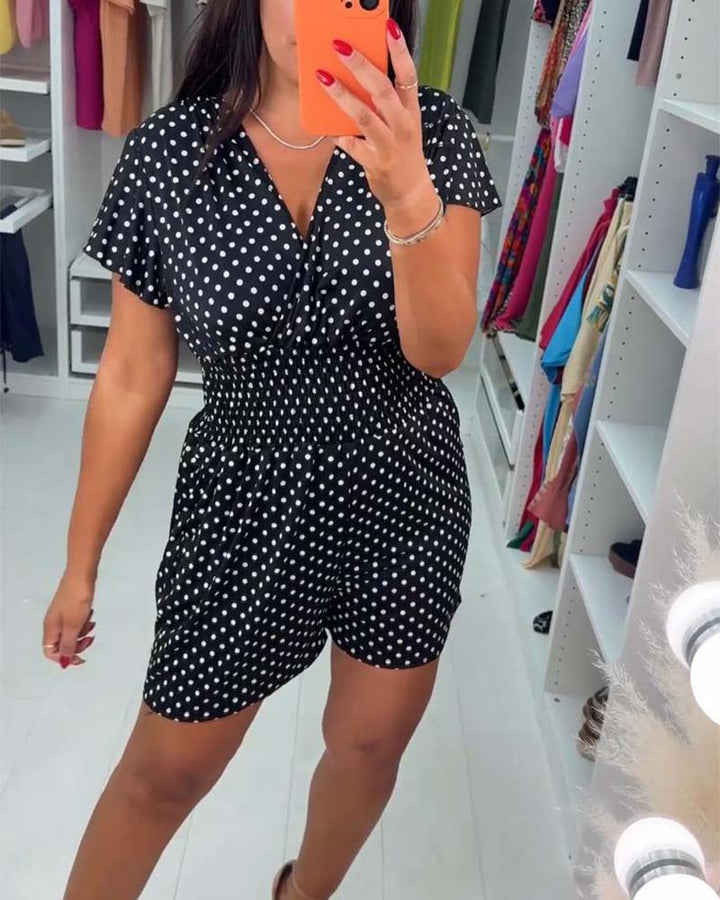 Olivia | Jumpsuit mit Ärmeln Polka Dot Druck und V-Ausschnitt