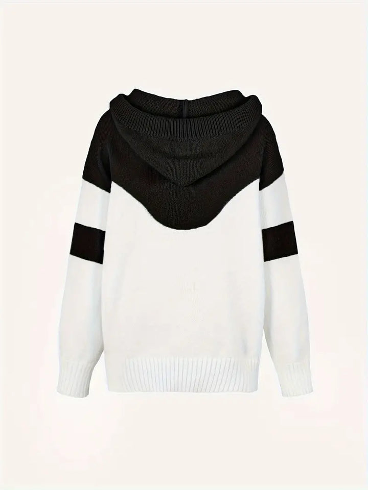 Rosa | Colour Block Pullover mit Kapuze und Kordelzug