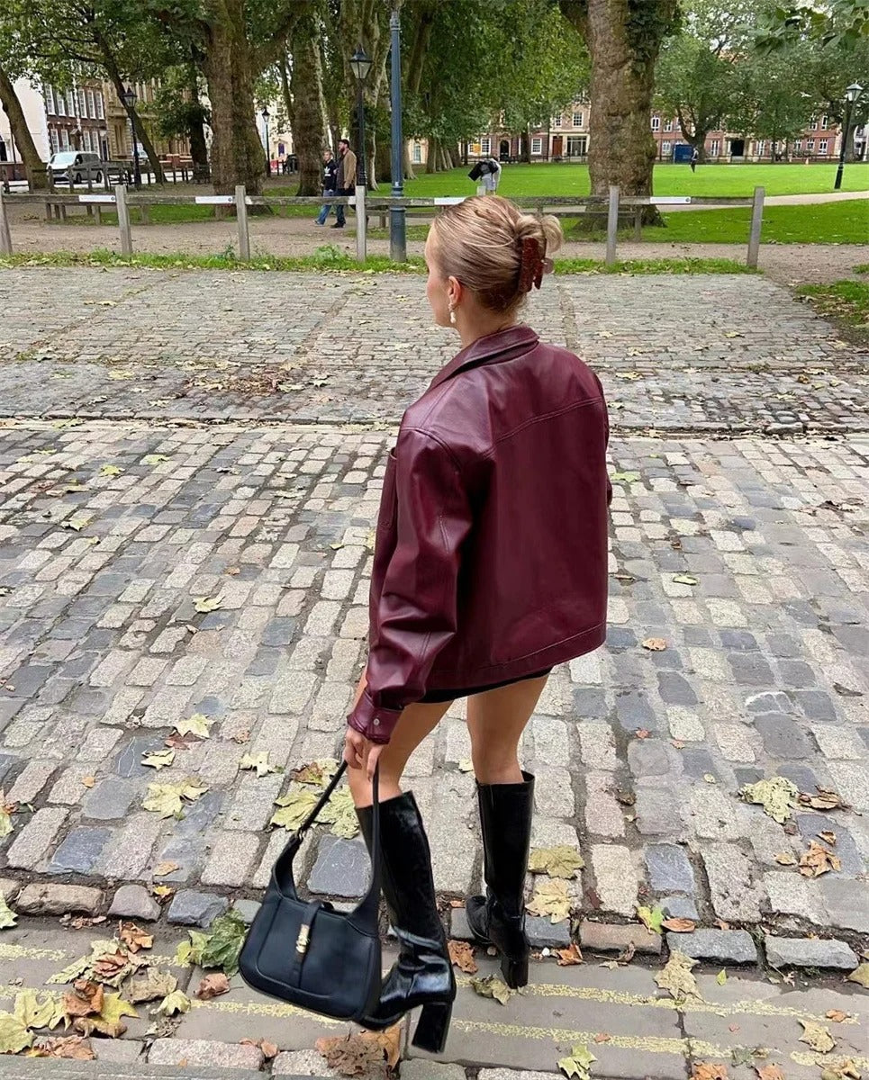 Sophia | Luxuriöse rote Lederjacke für den Herbst