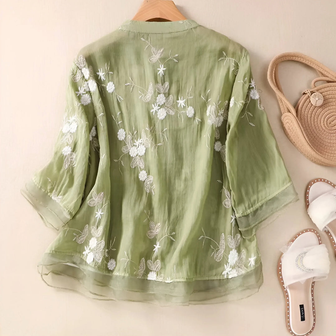 Emily | Baumwolltop mit gestickten Blumen
