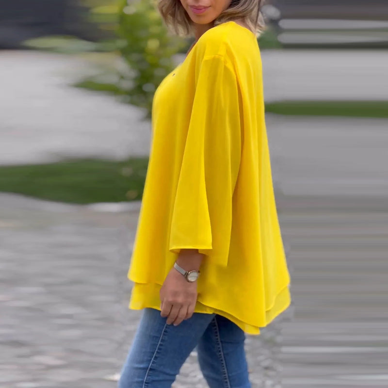 Chiffon | Oberteil mit Reißverschluss V-Ausschnitt