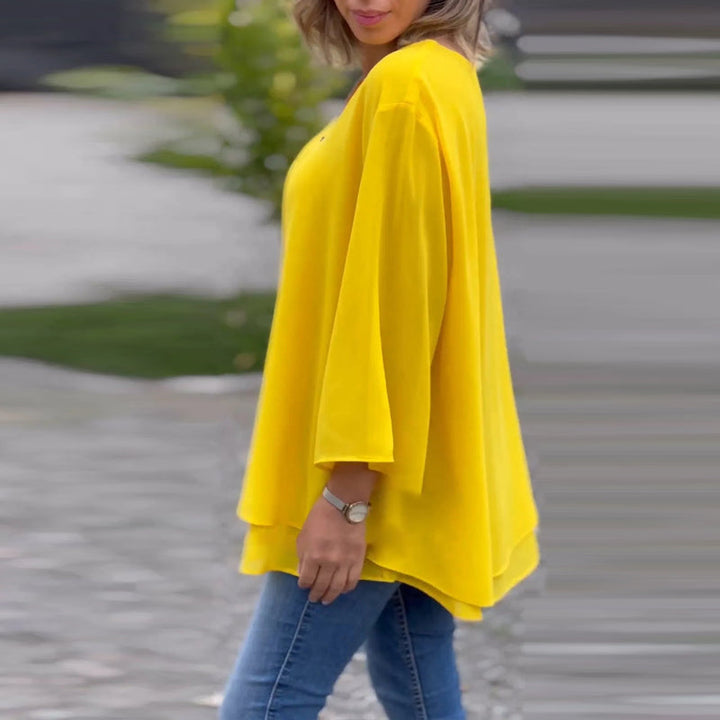 Chiffon | Oberteil mit Reißverschluss V-Ausschnitt