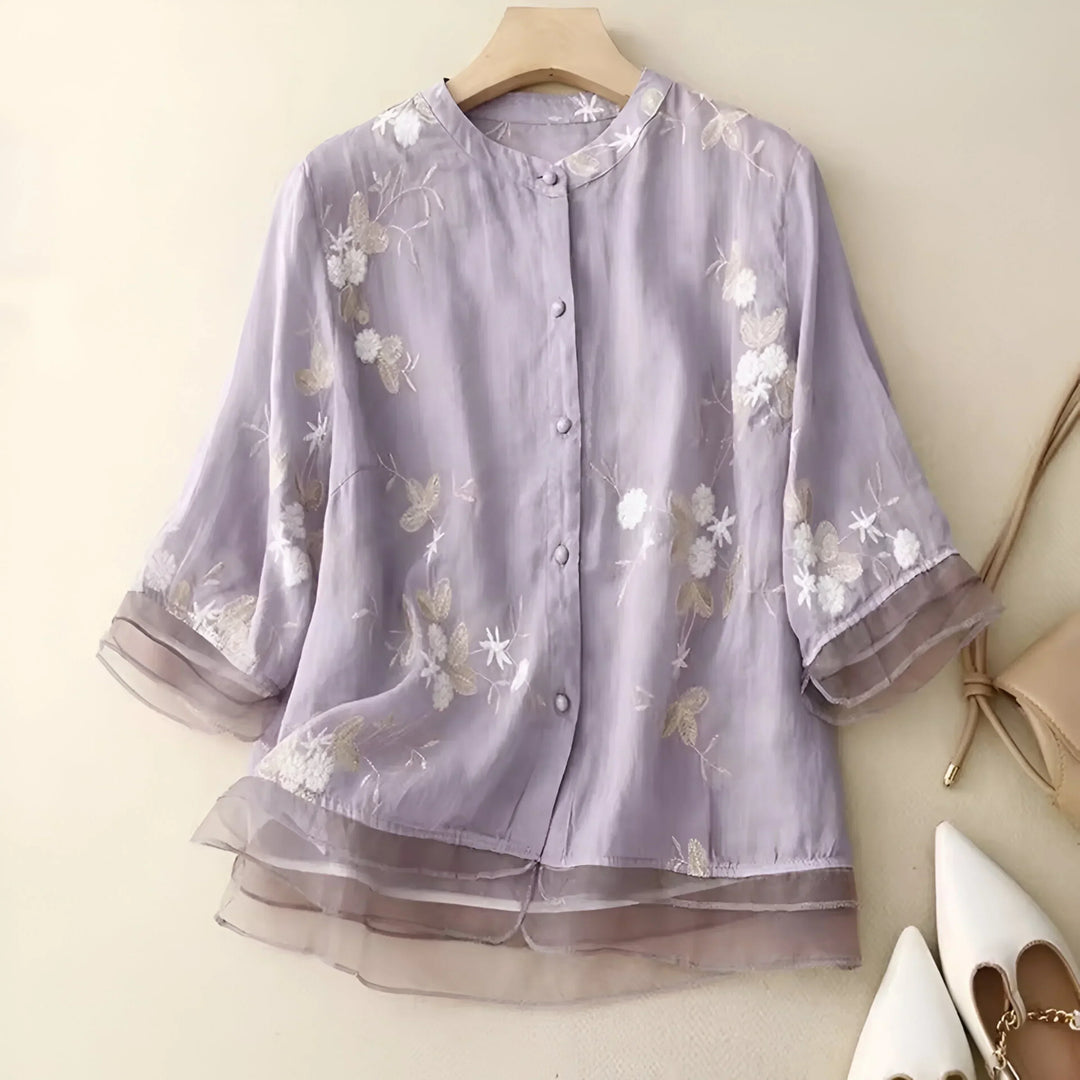 Emily | Baumwolltop mit gestickten Blumen