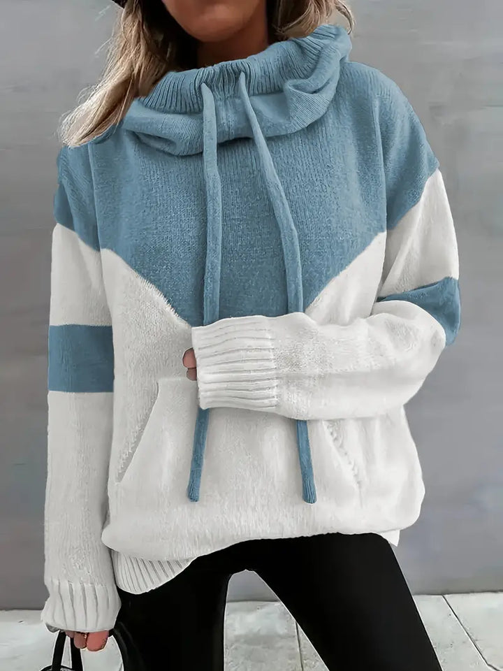 Rosa | Colour Block Pullover mit Kapuze und Kordelzug