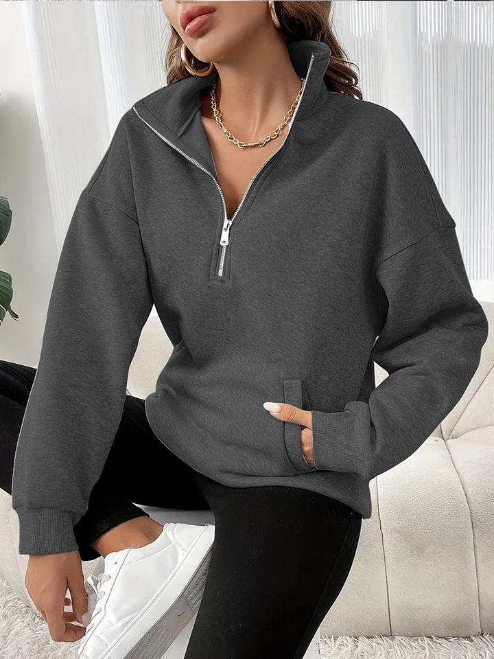 Avery | Schlankes Sweatshirt mit halbem Reißverschluss