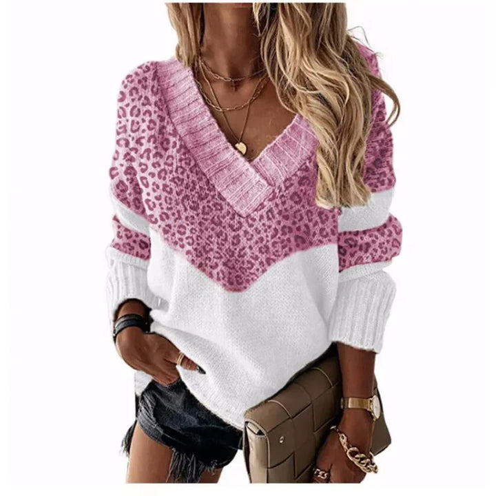 Le Clair | Leopard Pullover mit V-Ausschnitt und Farbblöcken