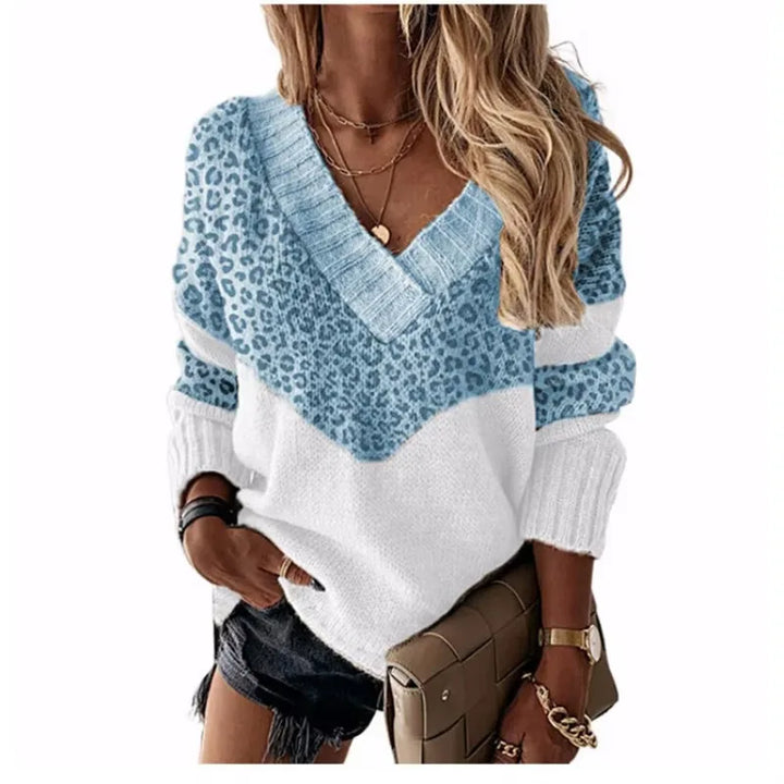 Le Clair | Leopard Pullover mit V-Ausschnitt und Farbblöcken