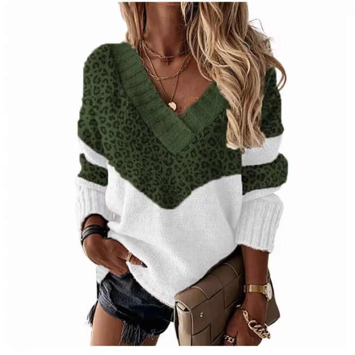 Le Clair | Leopard Pullover mit V-Ausschnitt und Farbblöcken