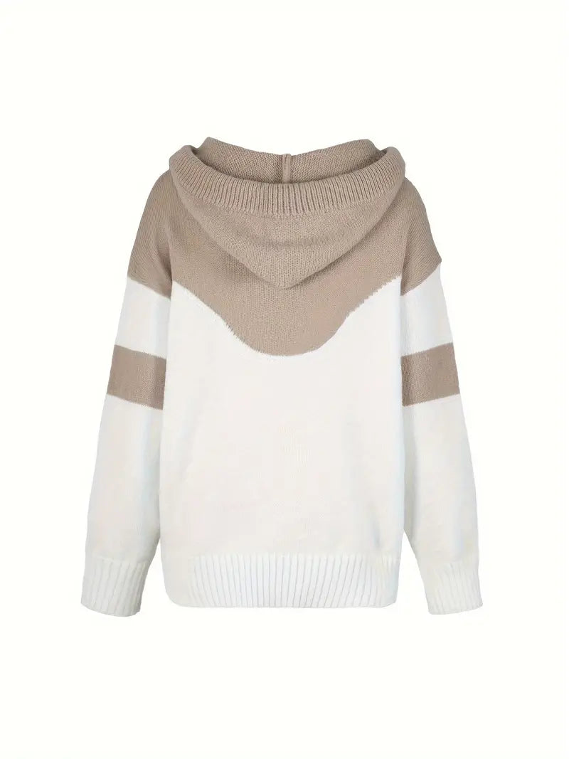 Rosa | Colour Block Pullover mit Kapuze und Kordelzug