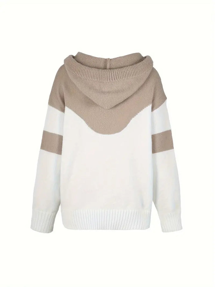 Rosa | Colour Block Pullover mit Kapuze und Kordelzug