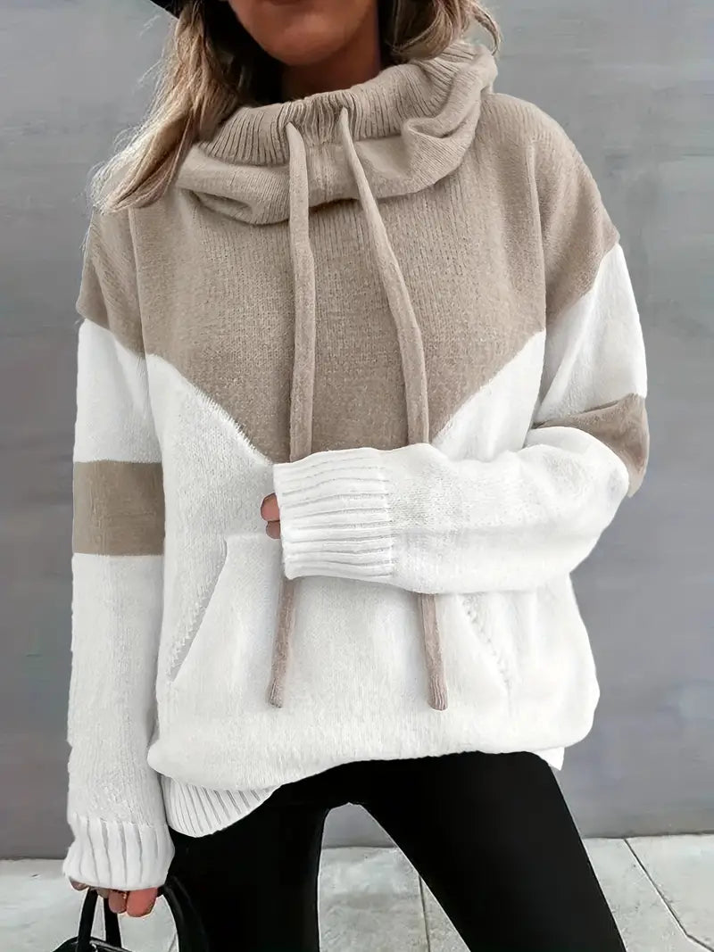 Rosa | Colour Block Pullover mit Kapuze und Kordelzug