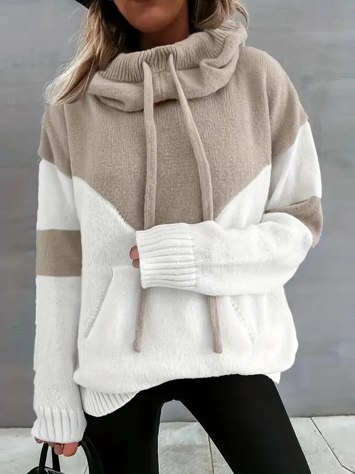 Rosa | Colour Block Pullover mit Kapuze und Kordelzug