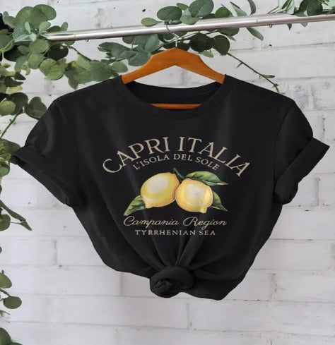 Claudia | Kurzarm-T-Shirt mit Zitronen- und Buchstabenprint