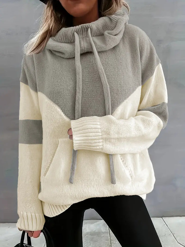 Rosa | Colour Block Pullover mit Kapuze und Kordelzug