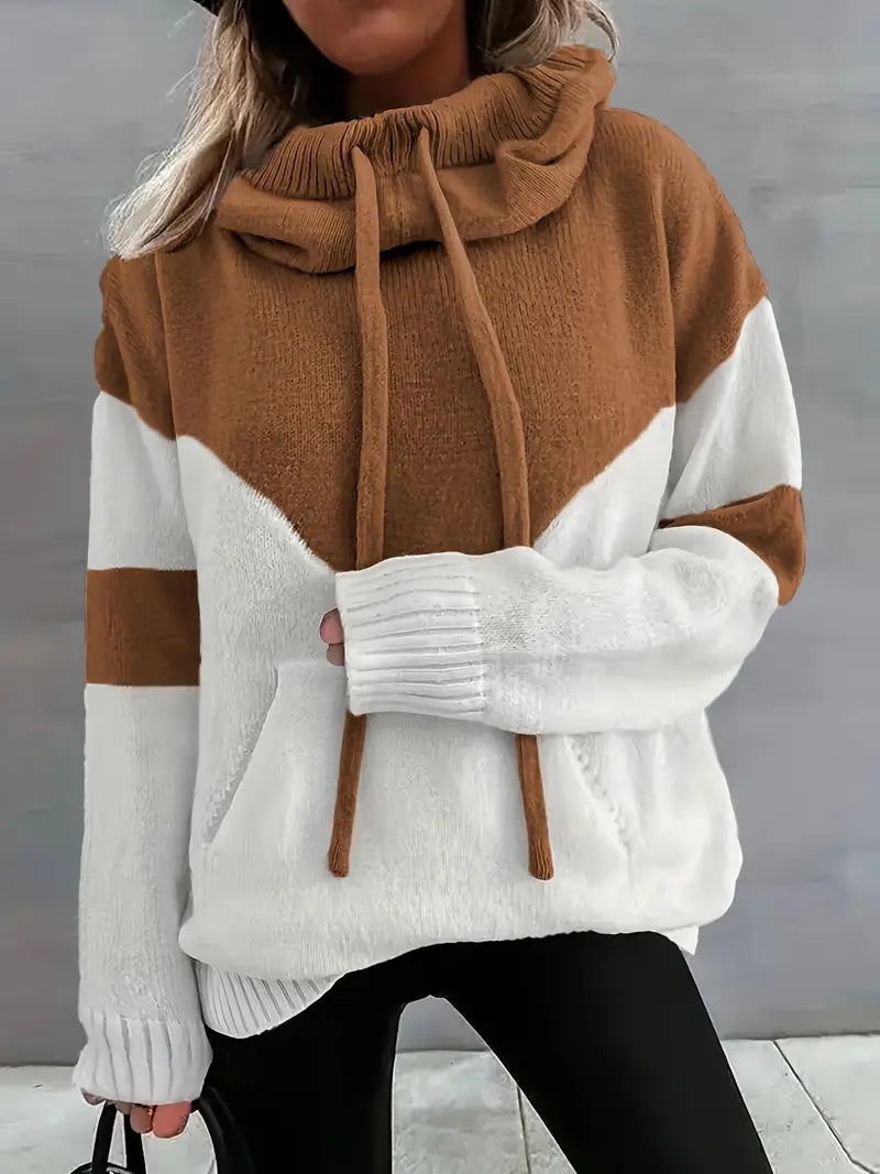 Rosa | Colour Block Pullover mit Kapuze und Kordelzug