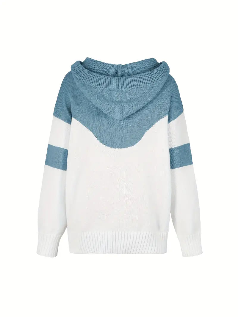 Rosa | Colour Block Pullover mit Kapuze und Kordelzug
