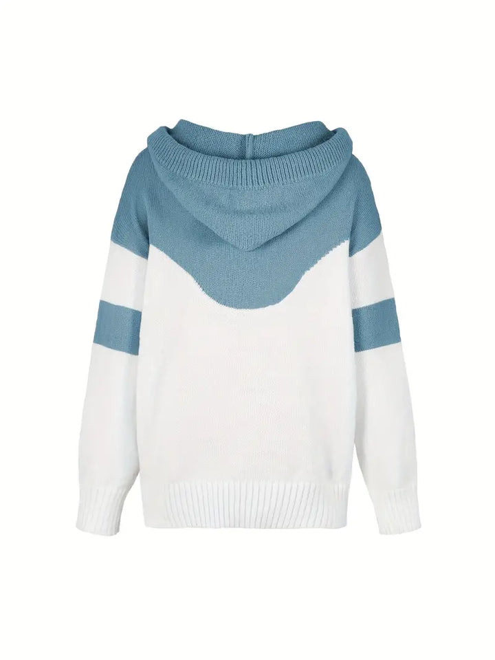 Rosa | Colour Block Pullover mit Kapuze und Kordelzug