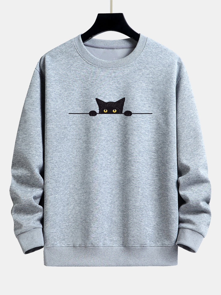 Mimi | Schwarzes Sweatshirt mit Katzendruck in lockerer Passform